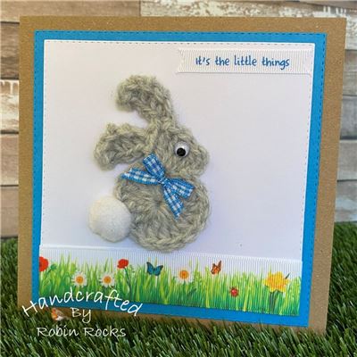 Crochet Bunny Card - Grey/Blue